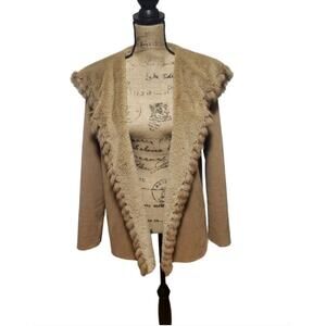 Love Token suede and faux fur camel cardigan, size xs